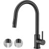 imageFORIOUS Gold Kitchen Faucet with Pull Down Sprayer Classic Single Hole Kitchen Sink Faucet with Deck Plate Single Handle High Arc Stainless Steel Fit for RV Bar Farmhouse Laundry OutdoorMatte Black
