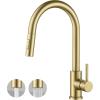 imageFORIOUS Gold Kitchen Faucet with Pull Down Sprayer Classic Single Hole Kitchen Sink Faucet with Deck Plate Single Handle High Arc Stainless Steel Fit for RV Bar Farmhouse Laundry OutdoorGold
