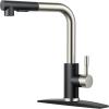 imageFORIOUS Kitchen Faucets with Pull Down Sprayer Brushed Nickel Stainless Steel Single Handle Classic Pull Out Sink Faucet for Farmhouse Bar Laundry RV with Deck Plate for 1 or 3 HolesBlackBrushed