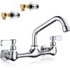 imageFORIOUS Kitchen Sink Faucet Wall Mount with 8 Swivel Spout Commercial Brass Utility Sink Faucet 8 Inch Center Two Handle for Laundry Room Restaurant Outdoor Farmhouse Polished Chrome8 Swivel Spout
