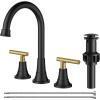 imageFORIOUS Matte Black Bathroom Sink Faucet 4 Inch Centerset Bathroom Faucet 2 or 3 Hole with Pop up Drain and cUPC Hose Two Handles Control 360 spout for RestroomVanity RvBlackGold