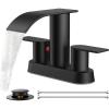 imageFORIOUS Matte Black Bathroom Sink Faucet Waterfall 4 Inch Centerset Bathroom Faucets with Metal Pop up Drain and cUPC Hose for BasinVanity Rv Lavatory 2 or 3 Hole SinkMatte Black