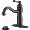 imageFORIOUS Matte Black Bathroom Vanity Faucet  Single Handle 1 Hole Basin Sink Faucet with PopUp Drain and 24quot Water Hose LeadFree Solid Brass ConstructionMatte Black