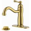 imageFORIOUS Matte Black Bathroom Vanity Faucet  Single Handle 1 Hole Basin Sink Faucet with PopUp Drain and 24quot Water Hose LeadFree Solid Brass ConstructionBrushed Gold