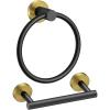 imageFORIOUS Matte Black Toilet Paper Holder Wall Mount SUS304 Stainless Steel Double Post Pivoting Tissue Roll Holder and Hand Towel Ring Set for Bathroom RV Bathroom Hardware Accessories SetBlack Gold