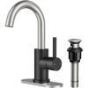 imageFORIOUS Single Handle Bathroom Sink Faucet 1 or 3 Hole Brushed Nickle 360 Swivel Gooseneck Spout LeadFree with cUPC Hose and Metal Pop Up Drain Suitable for Bar Kitchen RV VanityBlackNickel