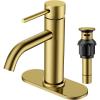 imageFORIOUS Single Hole Bathroom Faucets 1 Handle Chrome Bathroom Sink Faucet with Metal Pop up Drain and Supply Hose Suitable for Vanity Lavatory Restroom RemodelBrushed Gold