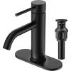 imageFORIOUS Single Hole Bathroom Faucets 1 Handle Chrome Bathroom Sink Faucet with Metal Pop up Drain and Supply Hose Suitable for Vanity Lavatory Restroom RemodelMatte Black
