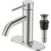 imageFORIOUS Single Hole Bathroom Faucets 1 Handle Chrome Bathroom Sink Faucet with Metal Pop up Drain and Supply Hose Suitable for Vanity Lavatory Restroom RemodelStainless Steel