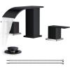 imageFORIOUS Square Matte Black Bathroom Faucets 3 Hole Waterfall 8 Inch Widespread Bathroom Sink Faucet with Metal Popup Drain and Supply Lines Two Handles for Vanity RV FarmhouseBlack and Brushed Nickel