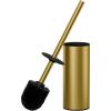 imageFORIOUS Toilet Brush and Holder Set Brushed Nickel 304 Stainless Steel Long Handle and Heavy Duty Base for Bathroom Deep Cleaning DripProof Space Saving for Storage 2 Toilet Bowl Brush HeadDark Gold