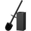 imageFORIOUS Toilet Brush and Holder Set Heavy Duty 304 Stainless Steel Base Square and Long Handle for Bathroom Deep Cleaning DripProof Space Saving for Storage 2 Toilet Bowl Brush Head BlackMatte Black