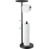 imageFORIOUS Toilet Paper Holder Stand with Shelf Adjustable Height Freestanding Toilet Paper Stand with Storage SUS 304 Stainless Steel and Weighted Base Tissue Roll Holder for Bathroom Matte Black