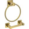 imageFORIOUS Toilet Paper Holder Wall Mount and Hand Towel Ring Set SUS 304 Stainless Steel Double Post Pivoting Tissue Roll Holder Modern Bathroom Hardware Accessories Set Matte BlackBrushed Gold