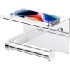 imageFORIOUS Toilet Paper Holder with Shelf Adhesive or Screw Wall Mount Toilet Roll Holder for Bathroom Rustproof 304 Stainless Steel Commercial Toilet Tissue Holder with Phone Shelf Brushed NickelChrome