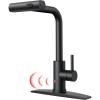 imageFORIOUS Touchless Waterfall Kitchen Faucets Black Kitchen Sink Faucet with Pull Down Sprayer Stainless Steel Modern Contemporary Kitchen Faucet HandsFree for Laundry Bar Rv FarmhouseMatte Black