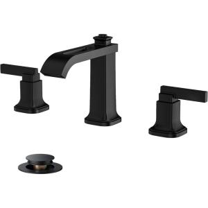 imageFORIOUS 3 Hole Bathroom Vanity Sink FaucetMatte Black Waterfall Widespread Bathroom Faucets 2Handle with Metal PopUp Drain Modern DesignMatte Black