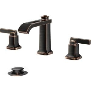 imageFORIOUS 3 Hole Bathroom Vanity Sink FaucetMatte Black Waterfall Widespread Bathroom Faucets 2Handle with Metal PopUp Drain Modern DesignOil Rubbed Bronze