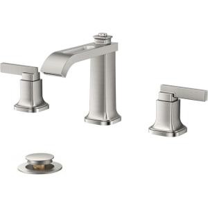 imageFORIOUS 3 Hole Bathroom Vanity Sink FaucetMatte Black Waterfall Widespread Bathroom Faucets 2Handle with Metal PopUp Drain Modern DesignStainless Steel