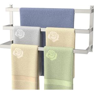 imageFORIOUS 3Tier Towel Bar Wall Mounted 24 Inch Towel Rack for Bathroom HeavyDuty 304 Stainless Steel Towel Rod Holder Space Saving Design Towel Hanger Rail Matte BlackStainless Steel