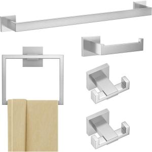 imageFORIOUS 5 Pieces Bathroom Hardware Accessories Set SUS304 Stainless Steel Square 24 inch Towel Holder Bar Set Towel Rack for Bathroom Wall Mounted Brushed Nickel