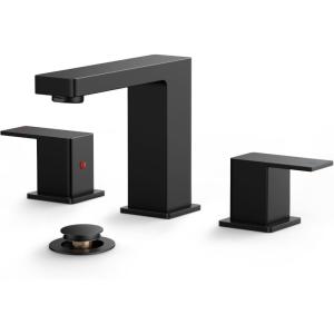 imageFORIOUS 8 Inch Widespread Gold Bathroom Faucet Square 2 Handle Brushed Gold Bathroom Sink Faucet 3 Hole with Metal Drain 24quot CUPC Supply Lines and Spare Aerator Vanity Sink RemodelMatte Black