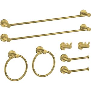 imageFORIOUS 8 Pieces Bathroom Hardware Accessories Set SUS304 Thicken Stainless Steel 24 Inch Towel Bar Holder Set Modern Towel Racks for Bathroom Wall Mounted Dark GoldDark Gold
