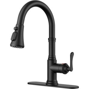imageFORIOUS Antique Black Kitchen Faucets with Pull Down Sprayer 3 in 1 Stainless Steel High Arc Single Handle Sink Faucet for Farmhouse Camper Rv Bar Fit for 1 or 3 HoleMatte Black