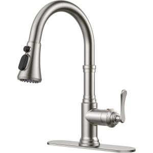 imageFORIOUS Antique Black Kitchen Faucets with Pull Down Sprayer 3 in 1 Stainless Steel High Arc Single Handle Sink Faucet for Farmhouse Camper Rv Bar Fit for 1 or 3 HoleStainless Steel