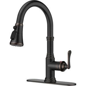 imageFORIOUS Antique Black Kitchen Faucets with Pull Down Sprayer 3 in 1 Stainless Steel High Arc Single Handle Sink Faucet for Farmhouse Camper Rv Bar Fit for 1 or 3 HoleOil Rubbed Bronze
