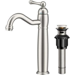 imageFORIOUS Antique Brass Single Handle Bathroom Faucet Brushed Nickel  360 Swivel Vessel Sink Faucet with PopUp Drain One Hole Farmhouse Design for Vanity Lavatory Bowl Sinks