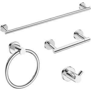 imageFORIOUS Bathroom Hardware Accessories Set SUS304 Stainless Steel 24 Inch Towel Bar Set Modern Towel Racks Holder for Bathroom Wall Mounted 4 Pieces Matte BlackChrome