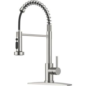 imageFORIOUS Black Kitchen Faucet with Soap Dispenser Stainless Steel Single Handle Modern Spring Commercial Sink Faucet with Pull Down Sprayer for Laundry ampamp Utility Room RV Camp Bar FarmhouseStainless Steel