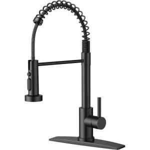 imageFORIOUS Black Kitchen Faucet with Soap Dispenser Stainless Steel Single Handle Modern Spring Commercial Sink Faucet with Pull Down Sprayer for Laundry ampamp Utility Room RV Camp Bar FarmhouseMatte Black