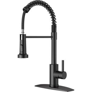imageFORIOUS Black Touchless Kitchen Faucet with Soap Dispenser Motion Sensor Activated Smart Sink Faucet with Pull Down Sprayer Single Handle Hands Free for Farmhouse Camper RVMatte Black