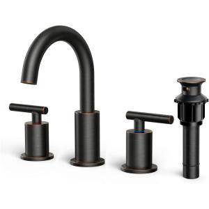 imageFORIOUS Brushed Nickel Bathroom Faucet 3 Hole Vanity with Metal Pop Up Drain and 24quot Supply Lines 2 Handle 8 Inch Widespread Faucet for Bathroom Sink 3 Hole Brushed Nickel with 360 Swivel SpoutOil Rubbed Bronze