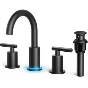 imageFORIOUS Brushed Nickel Bathroom Faucet 3 Hole Vanity with Metal Pop Up Drain and 24quot Supply Lines 2 Handle 8 Inch Widespread Faucet for Bathroom Sink 3 Hole Brushed Nickel with 360 Swivel SpoutMatte Black