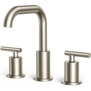 imageFORIOUS Brushed Nickel Bathroom Faucets with Drain for 3 Hole Sink 8 Inch Widespread Bathroom Sink Faucet 2 Handle Suitable for Vanity RV Farmhouse