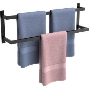 imageFORIOUS Double Towel Bar 24 Inch Towel Rack for Bathroom HeavyDuty SUS304 Stainless Steel Wall Mounted Rod Holder 2Tier Design Towel Hanger Rail Matte BlackMatte Black