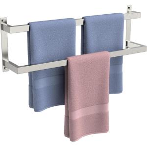 imageFORIOUS Double Towel Bar 24 Inch Towel Rack for Bathroom HeavyDuty SUS304 Stainless Steel Wall Mounted Rod Holder 2Tier Design Towel Hanger Rail Matte BlackStainless Steel