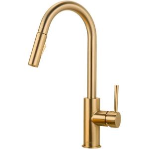 imageFORIOUS Gold Kitchen Faucet with Pull Down Sprayer Brushed Brass High Arc Gooseneck Modern Sink Faucet with CUPC Ceramic Cartridge Single Handle Stainless Steel and Deck PlateGold
