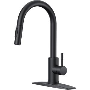imageFORIOUS Kitchen Faucet with Pull Down Sprayer Brushed Nickel High Arc Modern Classic Sink Faucet Stainless Steel with Deck Plate Fit for 1 or 3 Hole for Pot Filler Bar Farmhouse Laundry RvMatte Black
