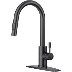 imageFORIOUS Kitchen Faucet with Pull Down Sprayer Brushed Nickel High Arc Modern Classic Sink Faucet Stainless Steel with Deck Plate Fit for 1 or 3 Hole for Pot Filler Bar Farmhouse Laundry RvOil Rubbed Bronze