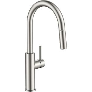 imageFORIOUS Kitchen Faucet with Pull Down Sprayer Classic Brushed Nickel Single Handle High Arc Stainless Steel Kitchen Sink Faucet 1 or 3 Hole Deck Mount for RV Bar Farmhouse Laundry OutdoorStainless Steel
