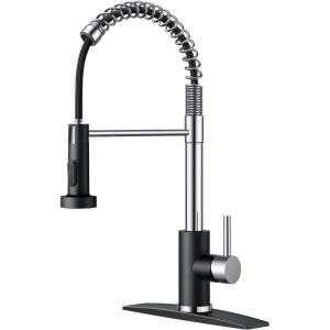 imageFORIOUS Kitchen Faucets Brushed Nickel Kitchen Sink Faucet with Pull Down Sprayer Commercial Kitchen Faucet Stainless Steel Classic Single Handle Pull Out Sink Faucets for RV Laundry Utility RoomBlackChrome