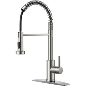 imageFORIOUS Kitchen Faucets Brushed Nickel Kitchen Sink Faucet with Pull Down Sprayer Commercial Kitchen Faucet Stainless Steel Classic Single Handle Pull Out Sink Faucets for RV Laundry Utility RoomStainless Steel