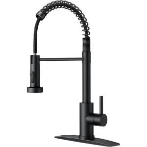 imageFORIOUS Kitchen Faucets Brushed Nickel Kitchen Sink Faucet with Pull Down Sprayer Commercial Kitchen Faucet Stainless Steel Classic Single Handle Pull Out Sink Faucets for RV Laundry Utility RoomMatte Black