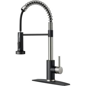 imageFORIOUS Kitchen Faucets Brushed Nickel Kitchen Sink Faucet with Pull Down Sprayer Commercial Kitchen Faucet Stainless Steel Classic Single Handle Pull Out Sink Faucets for RV Laundry Utility RoomBlackBrushed