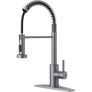 imageFORIOUS Kitchen Faucets Brushed Nickel Kitchen Sink Faucet with Pull Down Sprayer Commercial Kitchen Faucet Stainless Steel Classic Single Handle Pull Out Sink Faucets for RV Laundry Utility RoomGray