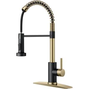 imageFORIOUS Kitchen Faucets Brushed Nickel Kitchen Sink Faucet with Pull Down Sprayer Commercial Kitchen Faucet Stainless Steel Classic Single Handle Pull Out Sink Faucets for RV Laundry Utility RoomBlackGold
